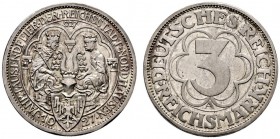 Weimarer Republik. 3 Reichsmark 1927 A. Nordhausen. J. 327. feine Tönung, Polierte Platte-minimal berührt