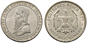 Weimarer Republik. 3 Reichsmark 1927 F. Uni Tübingen. J. 328. fast Stempelglanz