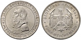 Weimarer Republik. 5 Reichsmark 1927 F. Uni Tübingen. J. 329. vorzüglich-Stempelglanz