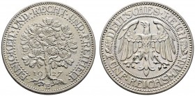 Weimarer Republik. 5 Reichsmark 1927 E. Eichbaum. J. 331. sehr schön-vorzüglich
