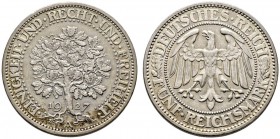 Weimarer Republik. 5 Reichsmark 1927 A. Eichbaum. J. 331. sehr schön-vorzüglich