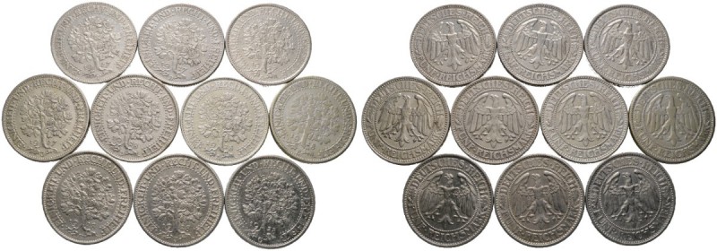 Weimarer Republik. 27 Stücke: 5 Reichsmark. Eichbaum. 1927 A,D,F,J; 1928 A,D,E,F...