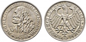 Weimarer Republik. 3 Reichsmark 1928 D. Dürer. J. 332. leichte Tönung, vorzüglich