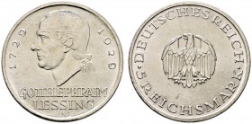 Weimarer Republik. 5 Reichsmark 1929 A. Lessing. J. 336. minimale Kratzer, vorzüglich-prägefrisch