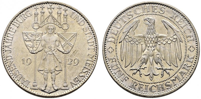 Weimarer Republik. 5 Reichsmark 1929 E. Meissen. J. 339. kleine Kratzer und Rand...