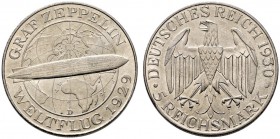 Weimarer Republik. 5 Reichsmark 1930 D. Zeppelin. J. 343. minimale Kratzer, prägefrisch