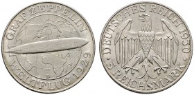 Weimarer Republik. 5 Reichsmark 1930 D. Zeppelin. J. 343. winziger Randfehler, vorzüglich-prägefrisch