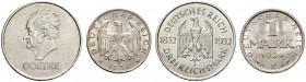 Weimarer Republik. 3 Reichsmark 1932 F. Goethe. J. 350. gutes vorzüglich