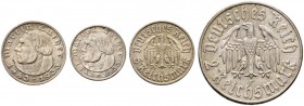 Drittes Reich. Lot (2 Stücke): 2 Reichsmark 1933 F sowie 5 Reichsmark 1933 A. Luther. J. 352,353. feine Patina, minimale Kratzer, vorzüglich