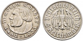 Drittes Reich. 5 Reichsmark 1933 A. Luther. J. 353. sehr schön-vorzüglich