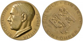 Drittes Reich. Bronzemedaille 1933 von G. Weber (geprägt bei Deschler-München), auf die Ernennung Hitlers zum Reichskanzler. Büste Hitlers nach links ...