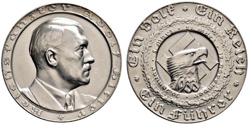 Drittes Reich. Mattierte Silbermedaille 1933 von F. Beyer, auf die Ereignisse de...