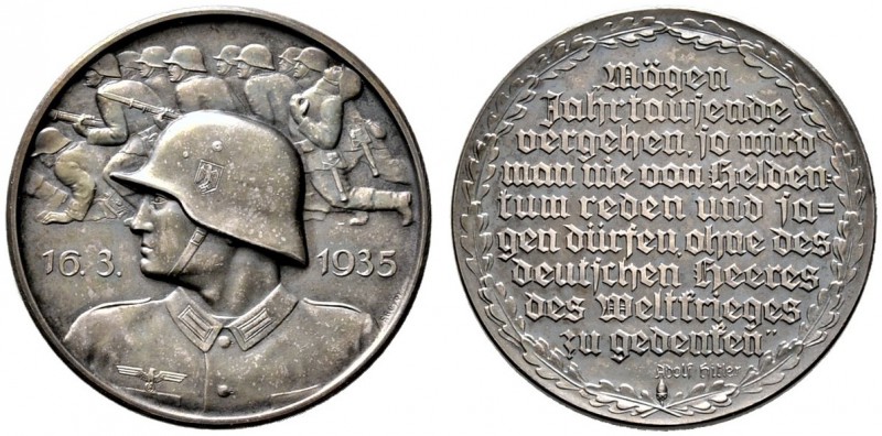 Drittes Reich. Mattierte Silbermedaille 1935 von F. Beyer, auf die Einführung de...