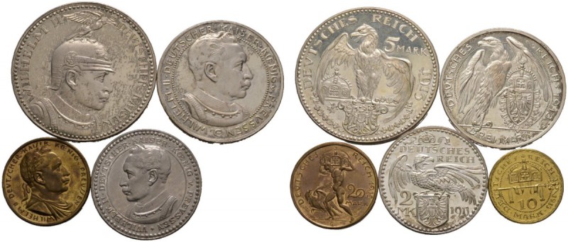 Münzproben des Deutschen Reiches. PREUSSEN (Wilhelm II.). Kompletter Satz zu 2, ...