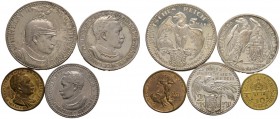 Münzproben des Deutschen Reiches. PREUSSEN (Wilhelm II.). Kompletter Satz zu 2, 3, 5, 10 und 20 Mark 1913 von Karl Goetz. Silber, Silber- vergoldet un...