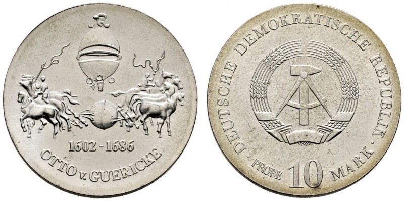 Deutsche Demokratische Republik. 10 Mark-Motiv-PROBE o.J. (1977). Otto von Gueri...