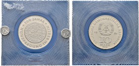 Deutsche Demokratische Republik. 10 Mark-Motiv-PROBE 1981. 700 Jahre Münzprägung in Berlin. Avers mit Darstellung eines um 1513 geprägten Goldguldens....