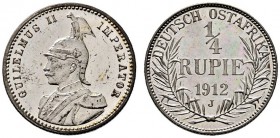Nebengebiete. Deutsch-Ostafrika. 1/4 Rupie 1912 J. J. 720. Prachtexemplar, Polierte Platte-minimal berührt