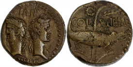 Gaul - Nemausus - Augustus and Agrippa - Ae Dupondius (27 BC-AD 14)
A/ IMP DIVI F
R/ COL NEM
Good very fine 
13.13g - 25.98mm - 4h.