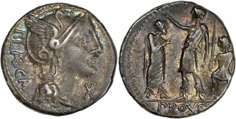 P. Laeca (110-109 BC) - Ar Denarius - Rome
A/ P.LAECA
R/ PROVOCO
Very fine - iri...