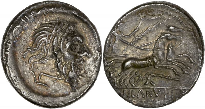 D. Silanus L .f (91 BC) - Ar Denarius - Rome 
A/
R/ D SILANVS L F 
Good very fin...