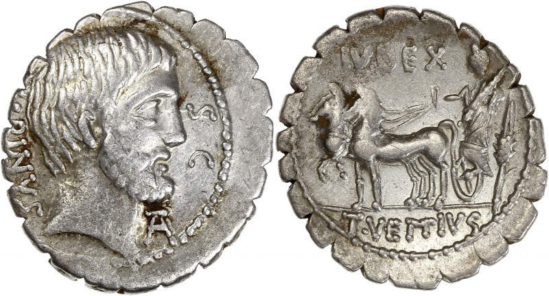 T. Vettius Sabinus (70 BC) Ar - Serrate Denarius - Rome
A/ SABINVS / S.C
R/ IVDE...