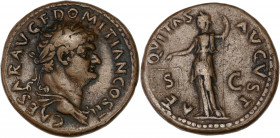 Domitian (69-96AD) Ae - As - Rome
A/ CAESAR AVG F DOMITIAN COS II
R/ AEQVITAS AVGVST / S - C
Very Fine 
11.81g - 26.74mm - 5h.