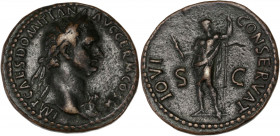 Domitian (69-96AD) Ae - As - Rome
A/ IMP CAES DOMITIAN AVG GERM COS X
R/ IOVI CONSERVAT // S-C
Very Fine 
10.01g - 27.30mm - 6h.