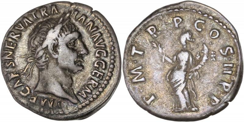Trajan (98-117AD) Ar - Denarius - Rome
A/ IMP CAES NERVA TRAIAN AVG GERM
R/ P M ...