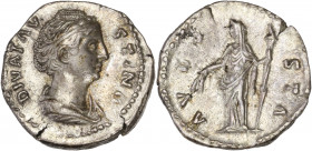 Diva Faustina (140-141 AD) Ar - Denarius - Rome
A/ DIVA FAVSTINA
R/ AVGVSTA
Very fine 
3.16g - 17.78mm - 6h.