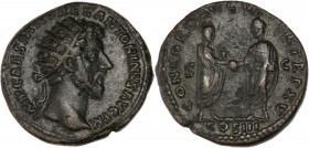 Marcus Aurelius (139-161AD) Ae - Dupondius - Rome
A/ IMP CAES M AVREL ANTONINVS AVG P M
R/ CONCORDIA AVGVSTOR TR P XV COS III //S-C
Very fine 
11.59g ...
