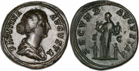 Faustina II (147-175 AD) Ae - Sestertius - Rome
A/ FAVSTINA AVGVSTA
R/ FECVND AVGVSTAE
Good very fine 
24.93g - 32.54mm - 12h.