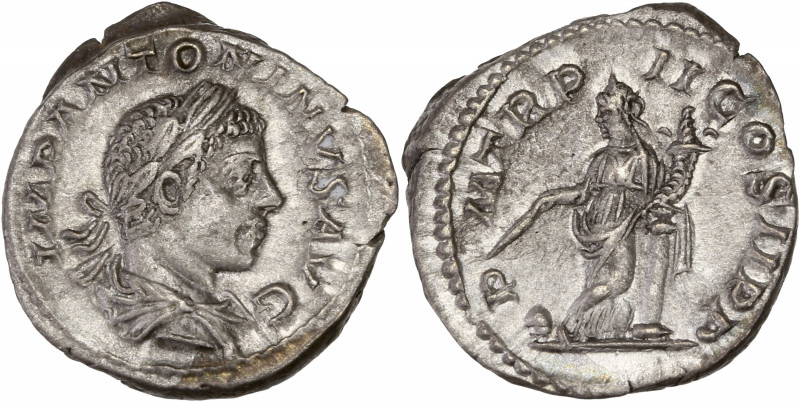 Elagabalus (218-222AD) Ar - Denarius - Rome
A/ IMP ANTONINVS AVG
R/ P M TR P II ...