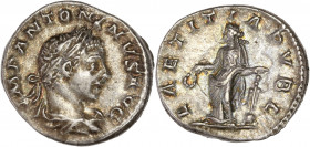 Elagabalus (218-222AD) Ar - Denarius - Rome
A/ IMP ANTONINVS AVG
R/ LAETITIA PVBL
Very fine - nice toning 
3.3g - 18.30mm - 4h.