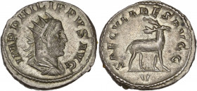 Philip I (244-249AD) Ar - Antoninianus - Rome
A/ IMP PHILIPPVS AVG
R/ SAECVLARES AVGG / V
Good very fine 
4.46g - 22.56mm - 2h.