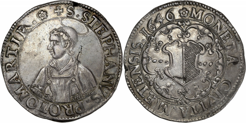 Cité de Metz - Ar - Thaler - 1646
A/ S STEPHANVS PROTOMARTIR
R/ MONETA CIVITA ME...