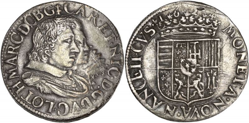 Duché de Lorraine - Charles IV et Nicole - Ar - Teston - 1624
A/ CAR ET NIC D G ...