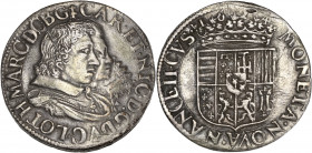 Duché de Lorraine - Charles IV et Nicole - Ar - Teston - 1624
A/ CAR ET NIC D G DVC LOTH MARC D C B G
R/ MONETA NOVA NANCEII CVSA / 1624
Very fine 
8,...