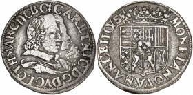 Duché de Lorraine - Charles IV et Nicole - Ar - Teston - 1625
A/ CAR ET NIC D G DVC LOTH MARC D C B G
R/ MONETA NOVA NANCEII CVSA / 1625
Very fine 
8,...