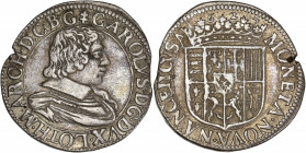 Duché de Lorraine - Charles IV - Ar - Teston - 1627
A/ CAROLVS D G DVX LOTH MARCH D C B G
R/ MONETA NOVA NANCEII CVSA / 1627
Very fine 
8,59gr - 28,68...