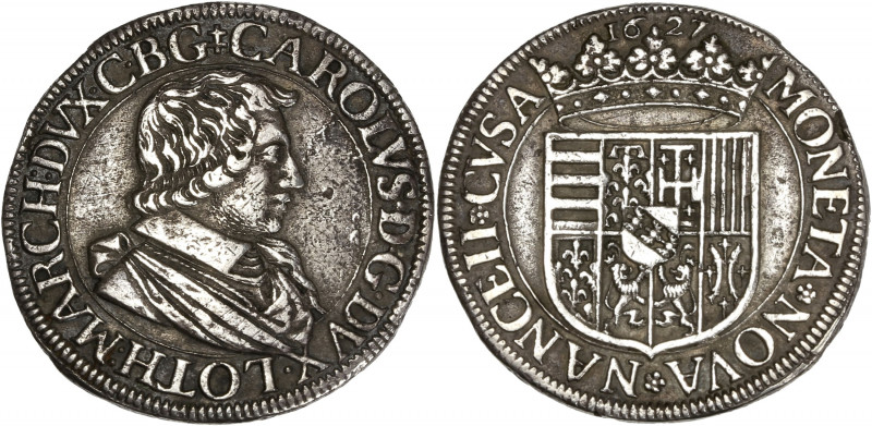 Duché de Lorraine - Charles IV - Ar - Teston - 1627
A/ CAROLVS D G DVX LOTH MARC...