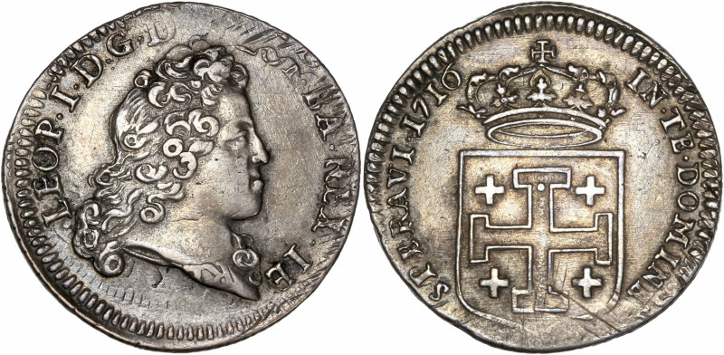 Duché de Lorraine - Léopold I - Ar - Teston - 1716
A/ LEOP I D G D LOT BA REX IE...
