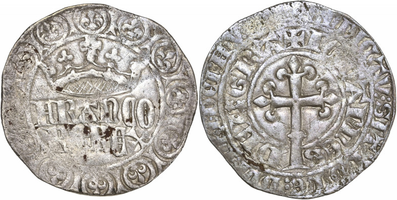 Jean II le Bon (1350-1364) Ar - Gros à la couronne 
A/ IOHANNES - DEI - GRA
R/ F...
