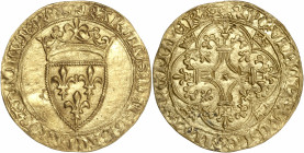 Charles VI le Fou (1380-1422) AV - Ecu d'or à la couronne 
ND - Tours
A/ KAROLVS DEI GRACIA FRANCORVM REX
R/ XPC VINCIT XPC REGNAT XPC INPERAT
3,69g -...