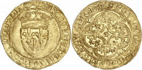 Charles VI le Fou (1380-1422) AV - Ecu d'or à la couronne
ND - Saint-Lo
A/ KAROLVS DEI GRACIA FRANCORVM REX
R/ XPC VINCIT XPC REGNAT XPC INPERAT
3...