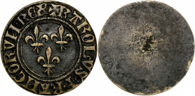 Charles VI le Fou (1380-1422) - bronze - Essai?? uniface du Gros aux lis 
A/ KAROLVS FRANCORV REX
R/ 
5,44g - 26,93mm - TTB ; intéressante curiosité