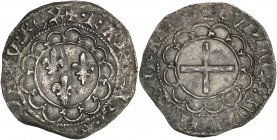 Charles VII le Victorieux (1422-1461) - billon - double tournois dentillé 
ND - Poitiers 
A/ KAROLVS FRANCORV REX
R/ DVPLEX TVRONVS FRANCIE
1,18g - 21...