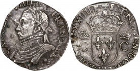 Charles IX (1560-1574) - Ar - Teston 
1574 M - Toulouse 
A/ CAROLVS VIIII D G FRAN REX
R/ SIT NOMEN DOM BENEDI MDLXXIIII
9,45g - 28,26mm - TB +