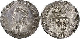 Charles IX (1560-1574) - Ar - Teston 
1569 K - Bordeaux 
A/ CAROLVS VIIII D G FRAN REX
R/ SIT NOMEN DOMIN BENE MDLXVIIII
9,5g - 28,54mm - TTB