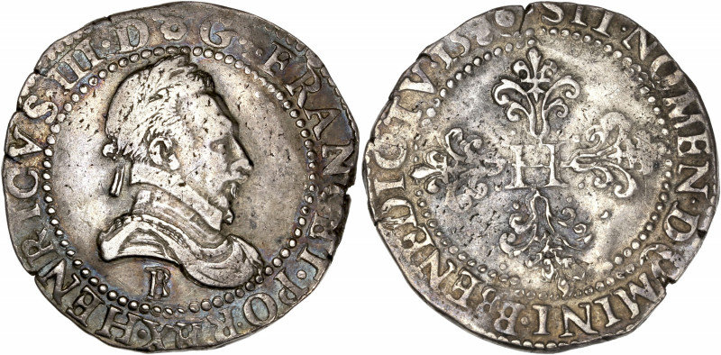 Henri III (1574-1589) - Ar - Franc au col plat
1586 B - Rouen
A/ HENRICVS III D ...